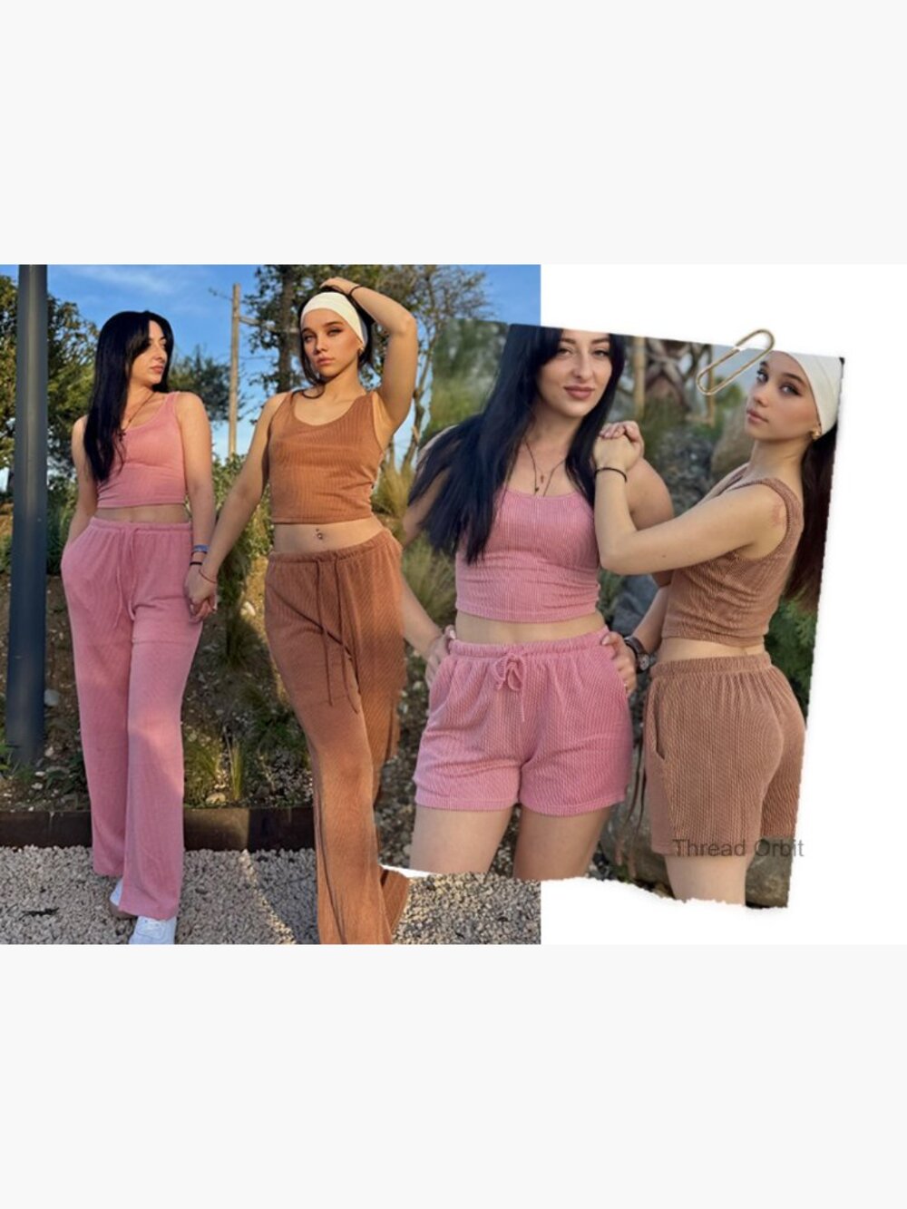 3 Piece Lounge Set Crop Top Shorts & Pants Set - Picture 7 of 7